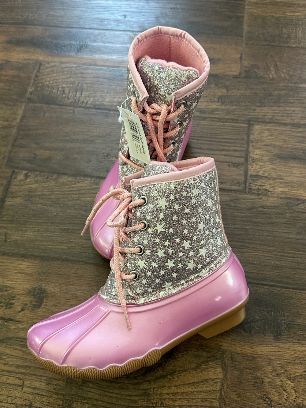 Girls Pink Glitter Star Duck Boots